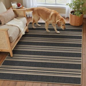 PureCozy Striped Easy Jute Rug 3x5 Black Entryway Carpet...