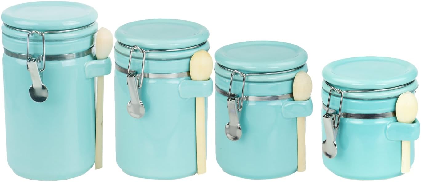 Canister Sets For The Kitchen (4 Piece) Turquoise, High... Canister Sets For The Kitchen (4 Piece) Turquoise, High...