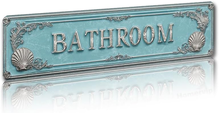 Decorative Tin Sign 2D flat BATHROOM with Turquoise... Decorative Tin Sign 2D flat BATHROOM with Turquoise...