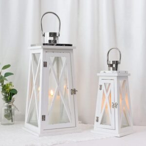 TRIROCKS Set of 2 Farmhouse Wood Candle Lantern 22''...