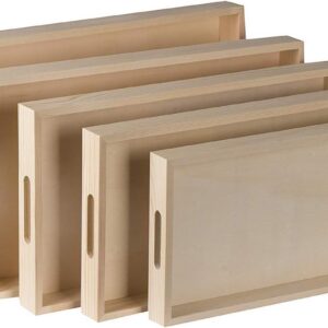 Wood Serving Tray Set with Handles - 5-Piece Nested...