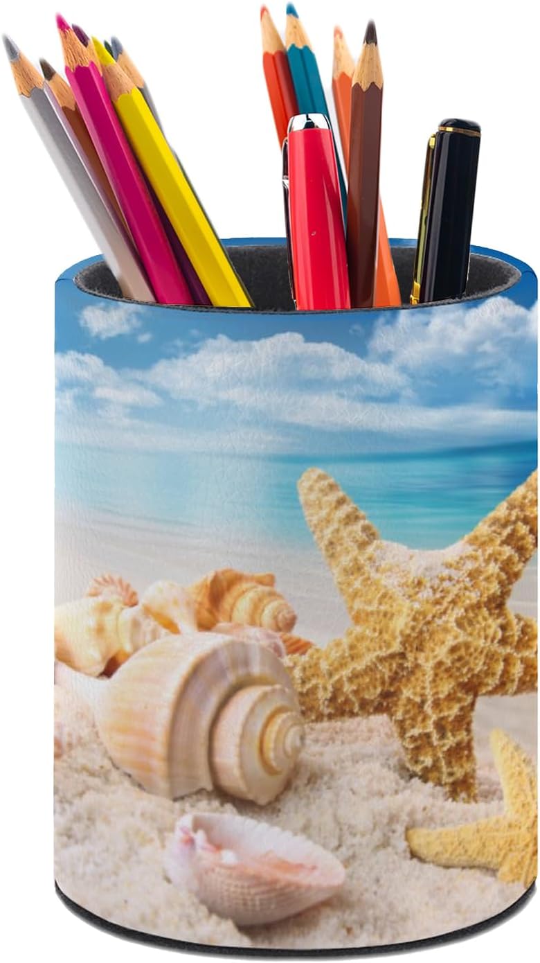 Beach Starfish Seashell Pen Holder Pencil Cup Desk... Beach Starfish Seashell Pen Holder Pencil Cup Desk...