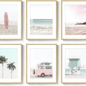 Framed Pink and Mint Green Coastal Wall Art for Living...