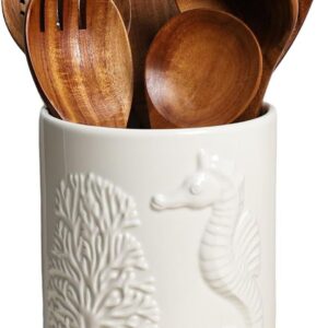 Ceramic White Seahorse Embossed Pattern Kitchen Utensil...