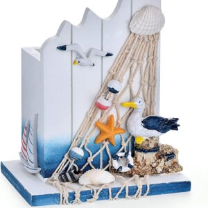 Nautical Pen Holder, Coastal Wooden Desk Organizer with...
