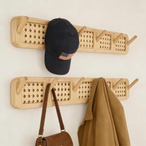 Wall Mount Coat Rack, 17in Sturdy Modern Rattan Hooks...