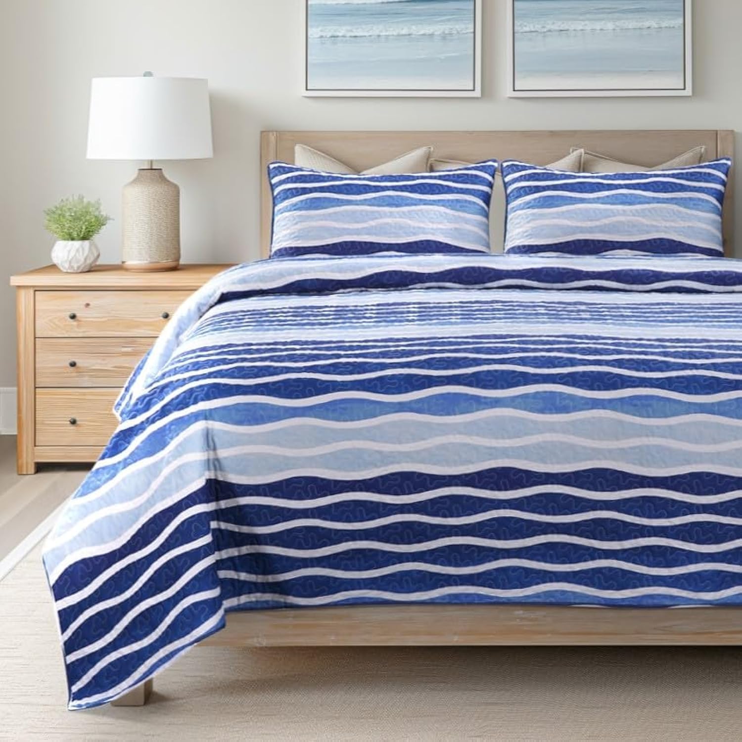SLPR - Blue Wave Coastal Quilt Set, Nautical Bedding,... SLPR - Blue Wave Coastal Quilt Set, Nautical Bedding,...