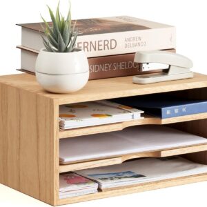 KIRIGEN Wooden Desk Organizer 3-Tier Letter Tray and...