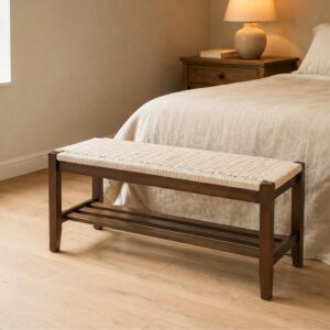 VINGLI Boho Storage Bench Rattan Seat Wood Frame...