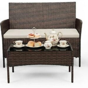 4 Piece Patio Furniture Set, Outdoor Deck Rattan Chair...