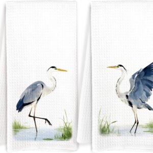 Great Blue Heron Coastal Kitchen Towels, Farmhouse Crane...