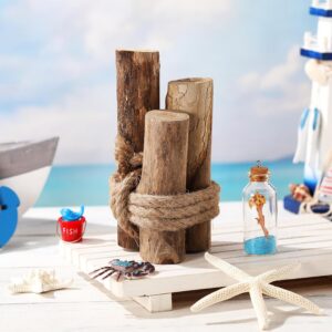 3 Pcs Driftwood Piling Rope Wrapped Coastal...