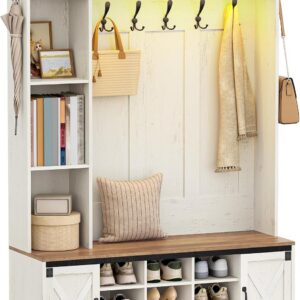 Hzuaneri 47.2" Hall Tree, LED Farmhouse Entryway Storage...