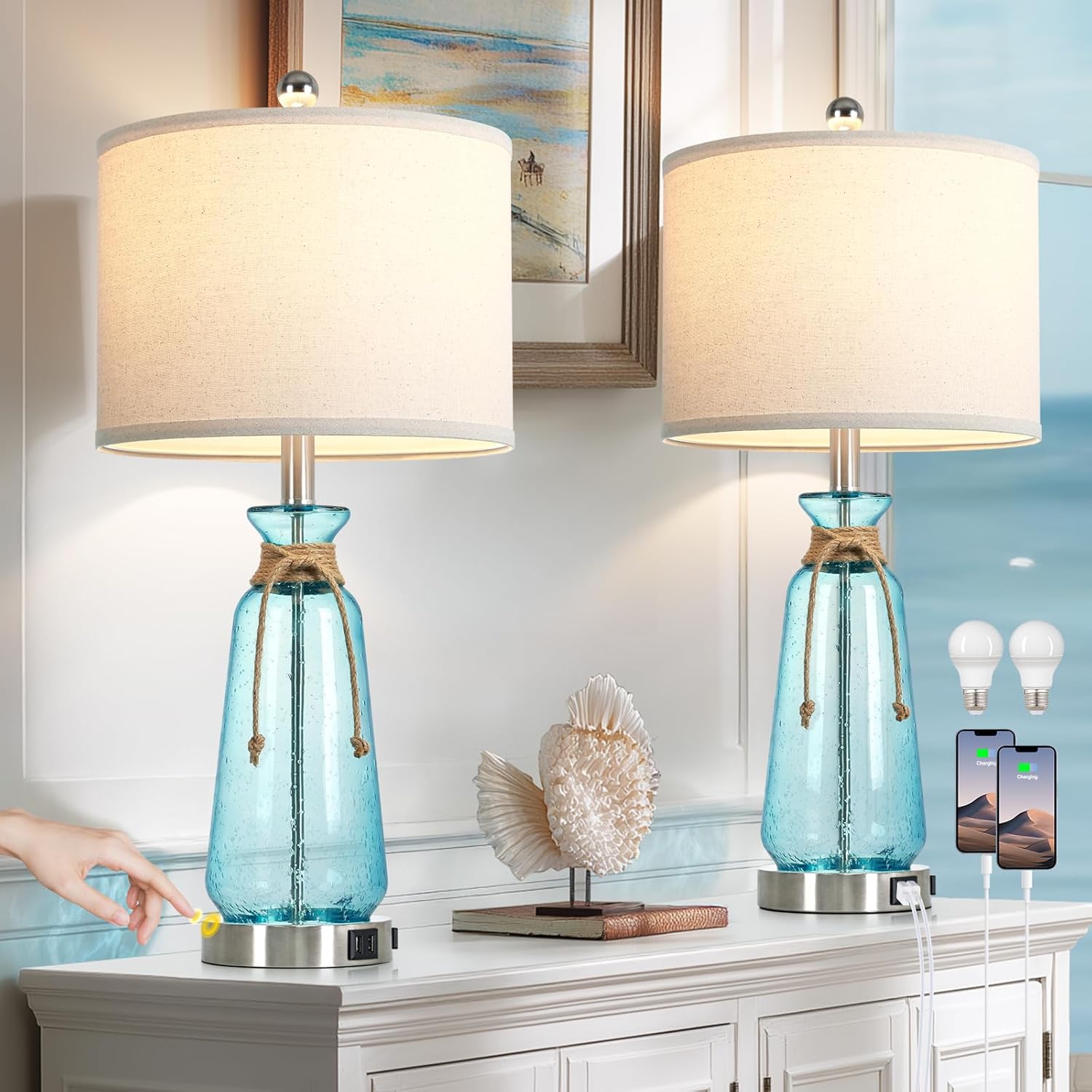 Rinweey 26" Coastal Lamps for Living Room Set of 2,3-Way... Rinweey 26" Coastal Lamps for Living Room Set of 2,3-Way...