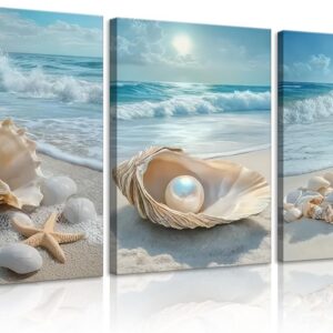 SOUHLP 3Pcs Beach Themed Canvas Wall Art | Summer Beach...