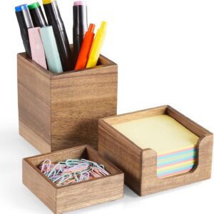 Desk Organizer Set of 3 - Acacia Wood Office Desk...