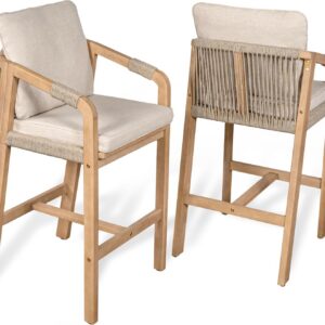 JONATHAN Y Porto Rope Acacia Wood Bar Stool Set of 2,...