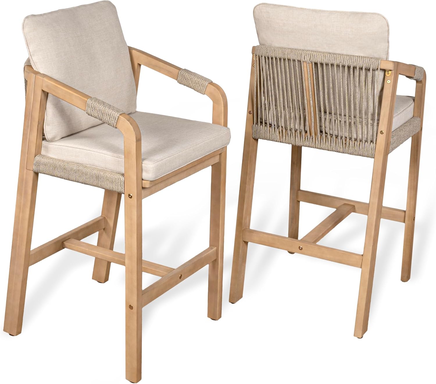 JONATHAN Y Porto Rope Acacia Wood Bar Stool Set of 2,... JONATHAN Y Porto Rope Acacia Wood Bar Stool Set of 2,...