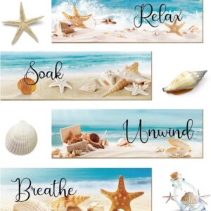 4 Pieces Wood Ocean Beach Bathroom Wall Decors Hanging...