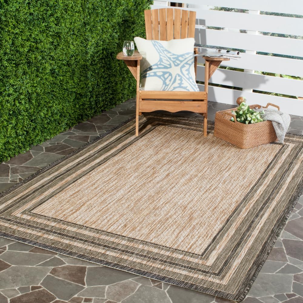 SAFAVIEH Courtyard Collection 4' x 5'7" Natural / Black... SAFAVIEH Courtyard Collection 4' x 5'7" Natural / Black...