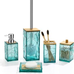 GAHEFY Teal Blue Beach Bathroom Accessories Set,...