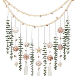 Artificial Eucalyptus Wall Decor with Seashell Coastal...