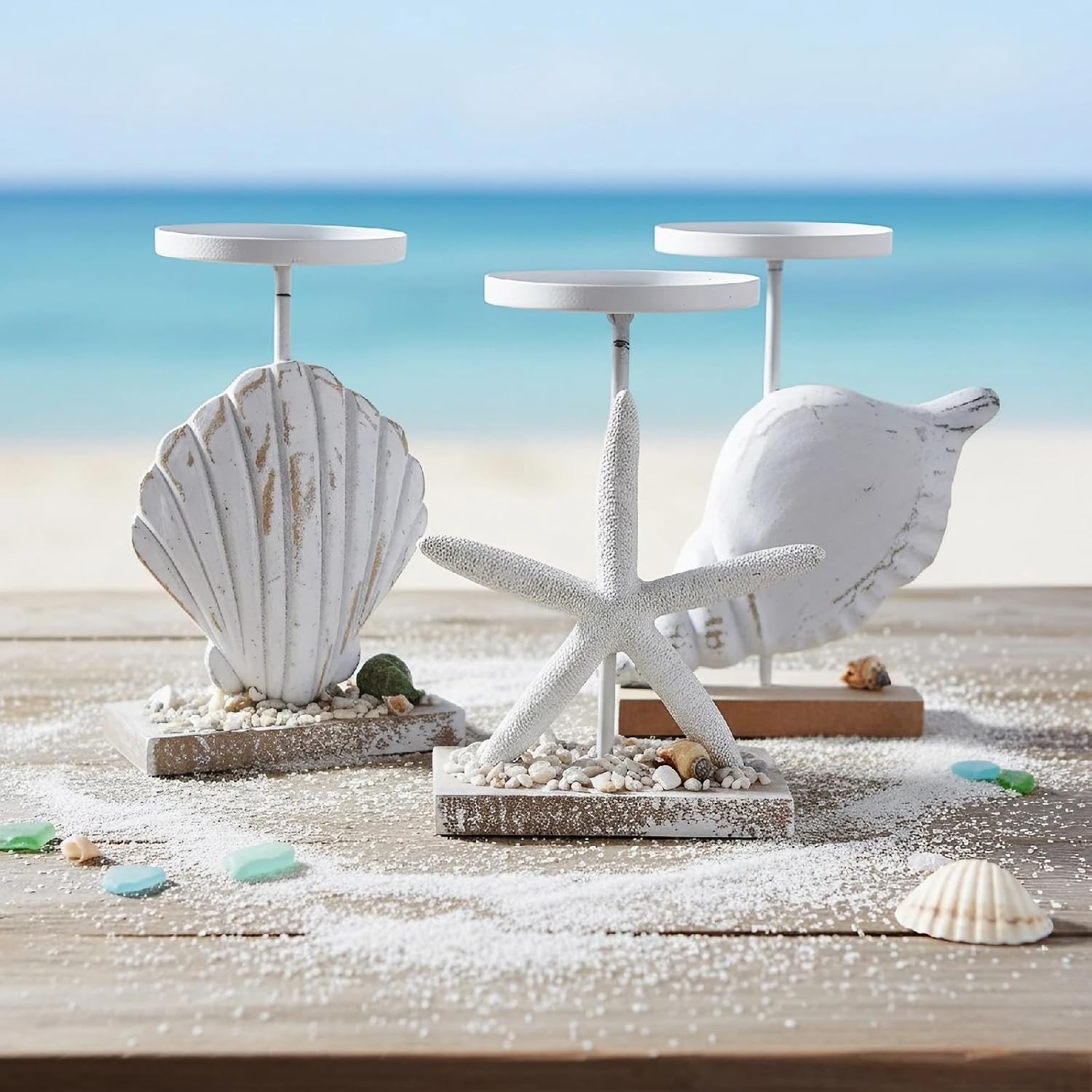 Nautical Tealight Candle Holder, Seashell Stand,... Nautical Tealight Candle Holder, Seashell Stand,...
