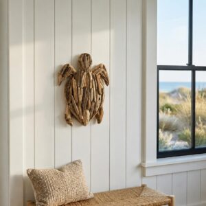 Wooden Driftwood Turtle Sculpture – Relaxed Coastal...