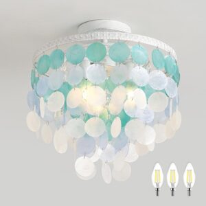 13.8" Natural Capiz Shell Chandelier 3 Light Mini...