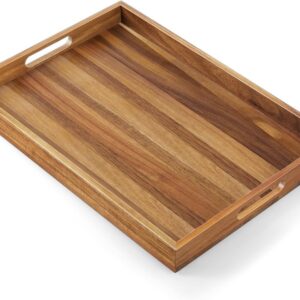 17 Inch Acacia Wood Serving Tray with Handles - Large...