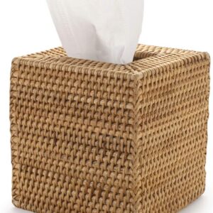 Rattan Tissue Box Cover Square, Hand Woven Wicker Tissue...
