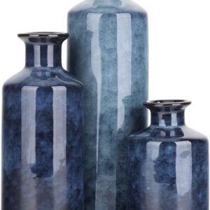 Blue Ceramic Vase Set - 3 Blue Small Vases, Farmhouse...