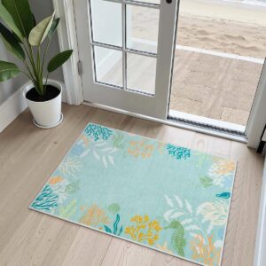 Seavish Coastal Bathroom Rugs, 2x3 Small Aqua Green...
