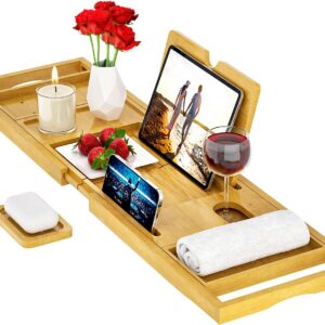 Premium Bathtub Tray Caddy - Bath Tray Bamboo Expandable...