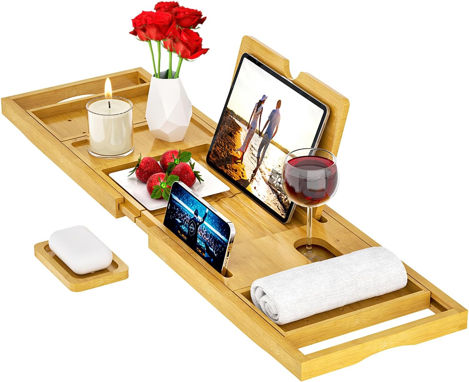 Premium Bathtub Tray Caddy - Bath Tray Bamboo Expandable... Premium Bathtub Tray Caddy - Bath Tray Bamboo Expandable...