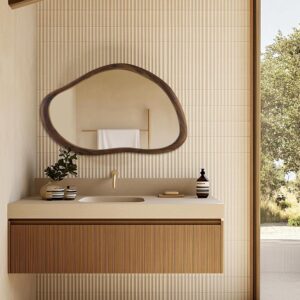 35"x24" Irregular Wall Mirror, Dark Walnut Wood Bathroom...