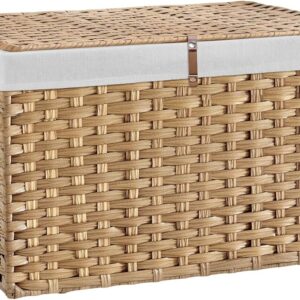 180L Wicker Storage Basket with Lid, Handwoven Rattan...