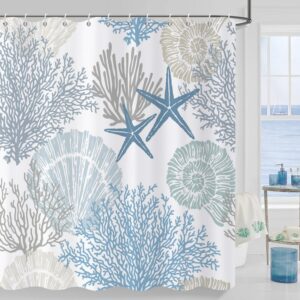 Nautical Coastal Shower Curtain, Blue Ocean Beach...