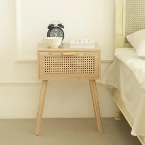 AWASEN Rattan Nightstand, Bedside Table with Rattan...