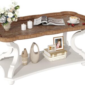 Function Home Farmhouse Coffee Table, 2-Tier Center...