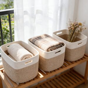3 Pack Woven Baskets,Storage Baskets for Shelves with...