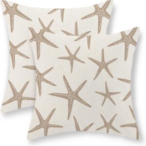 Brown Tan Starfish Pillow Covers 18x18 Set of 2 Coastal...