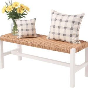 Alaterre Newport Solid Wood Entryway Bench with Woven...