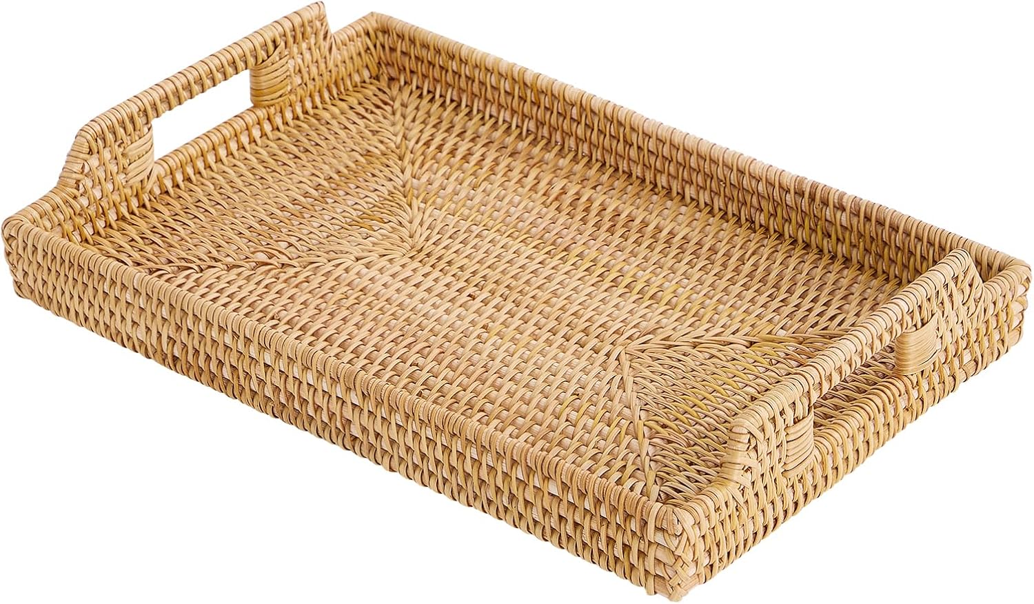 Rattan Rectangular Serving Tray with Handles, Hand-Woven... Rattan Rectangular Serving Tray with Handles, Hand-Woven...