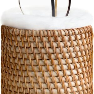 Mkono Glass Holder for Nightstand Rattan Plush Lined...