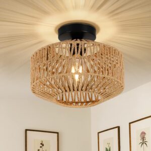 Boho Light Fixtures Ceiling Mount,Mini Rattan Chandelier...