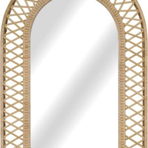 Arched Rattan Wall Mirror – 24x36 Inch Boho Elegance...