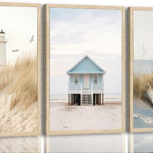 Set of 3 Coastal Beach Wall Art, Lighthouse Beach House...