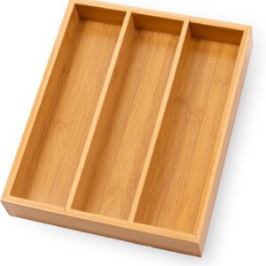 Fibogollo Bamboo Silverware Organizer with 3 Slots for...