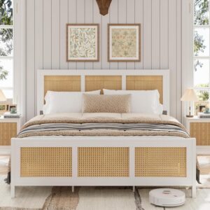 GarveeHome Rattan Queen Size Bed Frame with Headboard,...